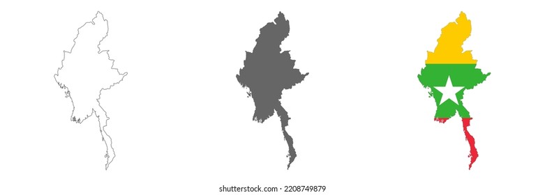 Highly detailed Myanmar map with borders isolated on background