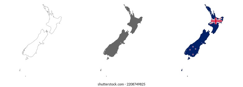 Highly detailed New Zealand map with borders isolated on background