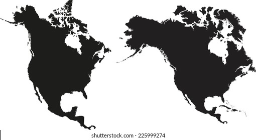 Highly detailed North America map. Two different projection.