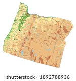 Highly detailed Oregon physical map with labeling.