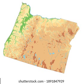 Highly detailed Oregon physical map.