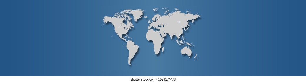 Highly detailed and organized world map on modern classic blue background. Template for web site, design, cover, iconographics. Vector illustration.