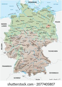 Highly detailed physical map of Germany with German lettering