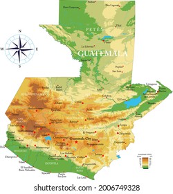 Highly detailed physical map of Guatemala