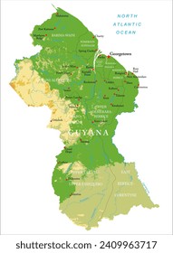 Mapa físico altamente detallado de Guyana