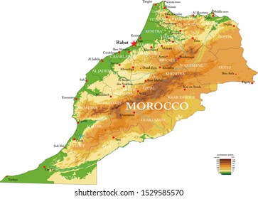 Highly detailed physical map of the Morocco