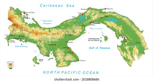 Highly detailed physical map of Panama