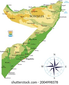 Highly detailed physical map of Somalia