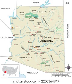 Mapa físico altamente detallado del estado norteamericano de Arizona