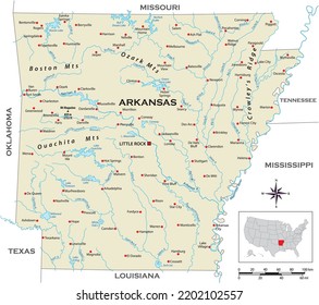 Highly detailed physical map of the US state of Arkansas svg
