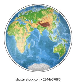 Highly detailed physical World Map in globe shape of Earth. Nicolosi globular projection – 3D.