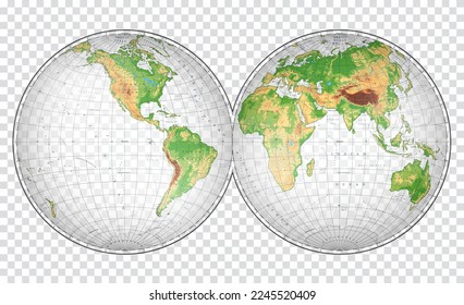 Highly detailed physical World Map in globe shape of Earth. Nicolosi globular projection – 3D.