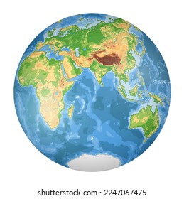 Sehr detaillierte physische Weltkarte in der globalen Form der Erde. Nicolosi globular projektion - 3D.