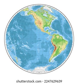 Highly detailed physical World Map in globe shape of Earth. Nicolosi globular projection – flat.