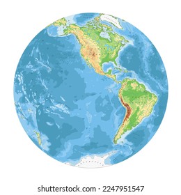 Sehr detaillierte physische Weltkarte in der globalen Form der Erde. Nicolosi Globalprojektion - flach.