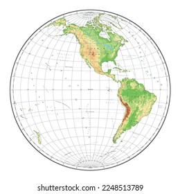 Highly detailed physical World Map in globe shape of Earth. Nicolosi globular projection – flat.