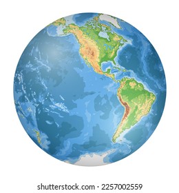 Highly detailed physical World Map in globe shape of Earth. Nicolosi globular projection – 3D.