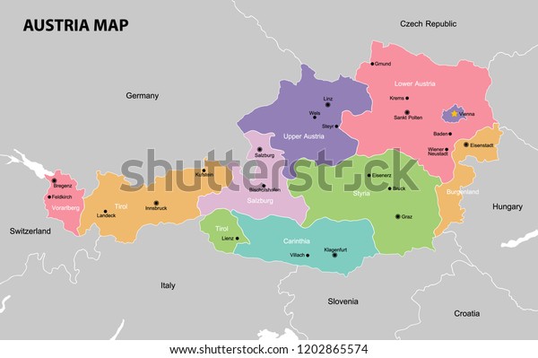 Highly Detailed Political Austria Map Stock Vector Royalty Free 1202865574