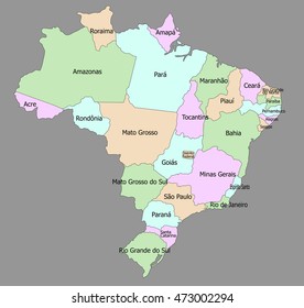 Highly detailed political Brazil map 