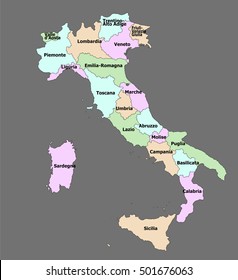 Highly detailed political Italian map 