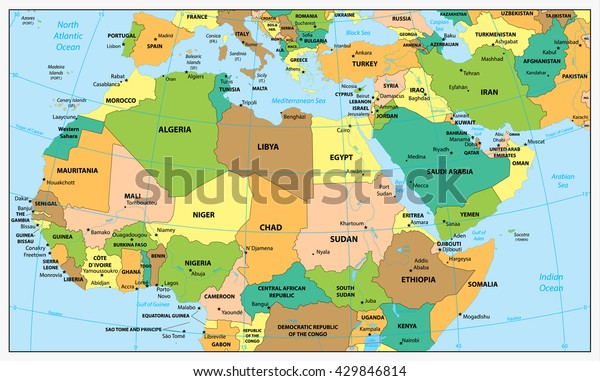 Highly Detailed Political Map Northern Africa Stock Vector