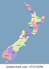 Highly detailed political New Zealand map