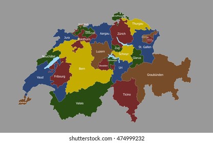 Highly detailed political Switzerland map 