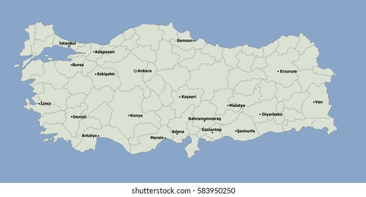 Highly detailed political Turkey map with main cities 