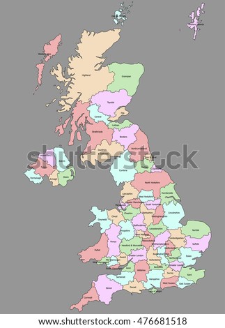 Highly detailed political United Kingdom map