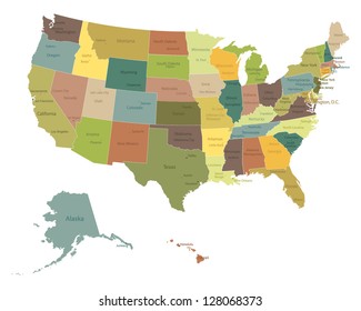 Highly Detailed Political USA Map With Names Of States And Cities .