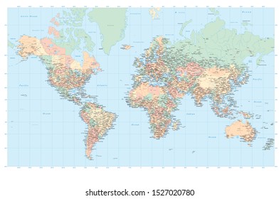 Highly detailed political World map with labeling. Vector illustration.
