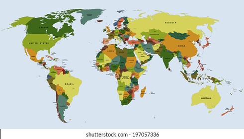 Highly detailed political World map with labeling. Vector illustration. 