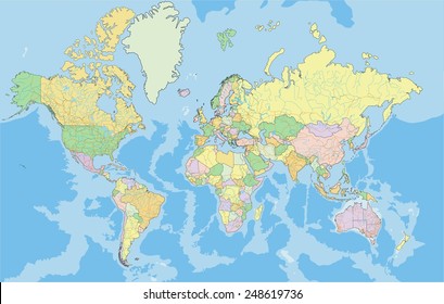 Mapa político muy detallado del mundo. Ilustración vectorial.