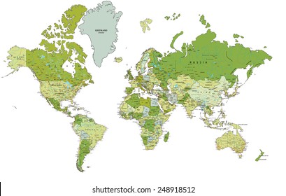 Highly detailed political World map with labeling. Vector illustration.