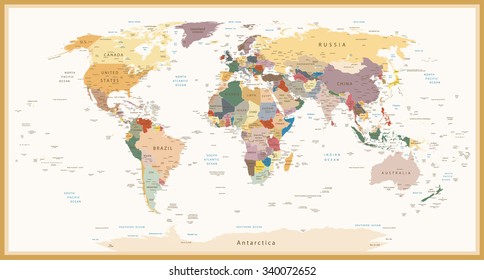Highly detailed political World Map Vintage Colors.All elements are separated in editable layers clearly labeled.