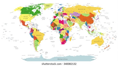 Highly Detailed Political World Map 3d Stock Vector (Royalty Free ...