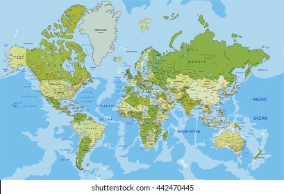 Highly detailed political World map with labeling. Vector illustration.