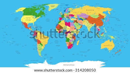 highly detailed political world map elements stok vektor