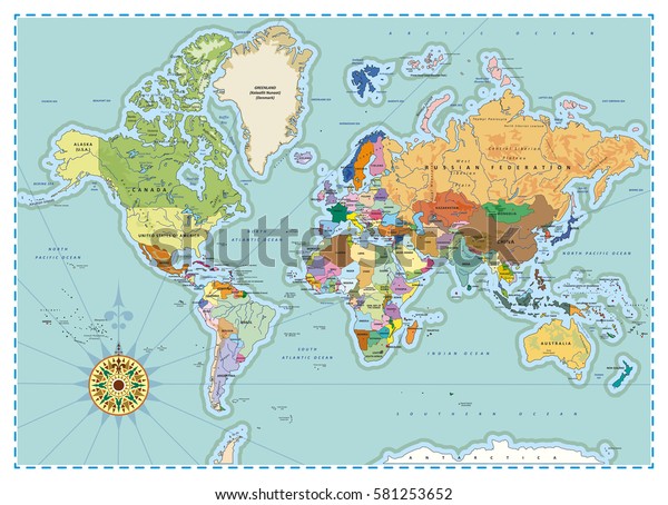 Highly Detailed Political World Map Capitals Stock Vector (Royalty Free ...