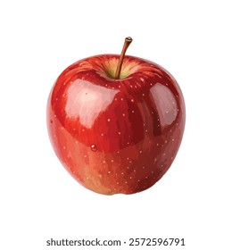 A highly detailed, realistic red apple with a smooth, shiny surface, placed on a pure white background.