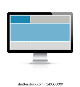 Highly detailed responsive computer display with responsive grid. Vector.
