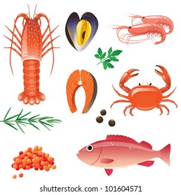 Highly detailed seafood icons set