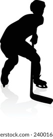 A highly detailed silhouette ice hockey player