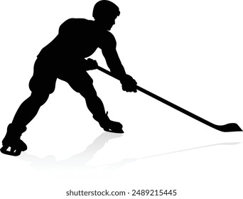 A highly detailed silhouette ice hockey player