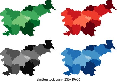 Highly Detailed Slovenia political map in four different color. Isolated, editable.