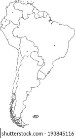 Highly Detailed South America Blind Map With Capital Dots.