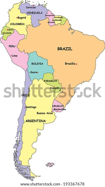 Highly Detailed South America Political Map Stock Vector Royalty