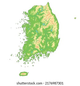 Highly detailed South Korea physical map.