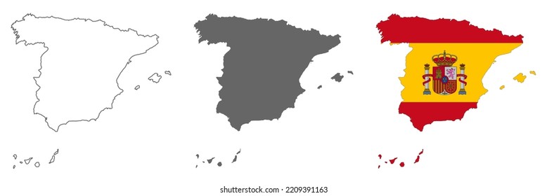 Mapa español altamente detallado con fronteras aisladas en segundo plano