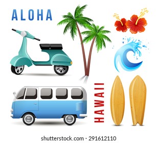 Highly detailed surfing set in retro style 